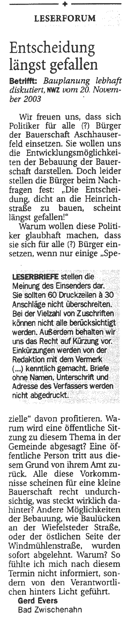 Leserbriefe am 12.12.2003